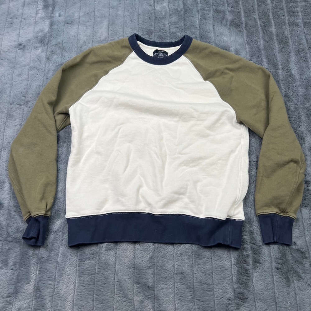 J.Crew Authentic Fleece Colorblock Raglan Sweatshirt Mens Medium White Green